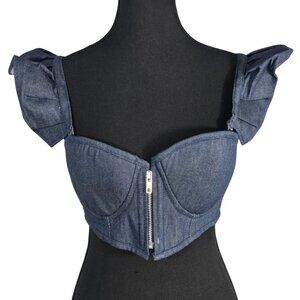 NWT Lavish by Daisy Corsets Dark Wash Denim Ruffle Underwire Corset Top | Small